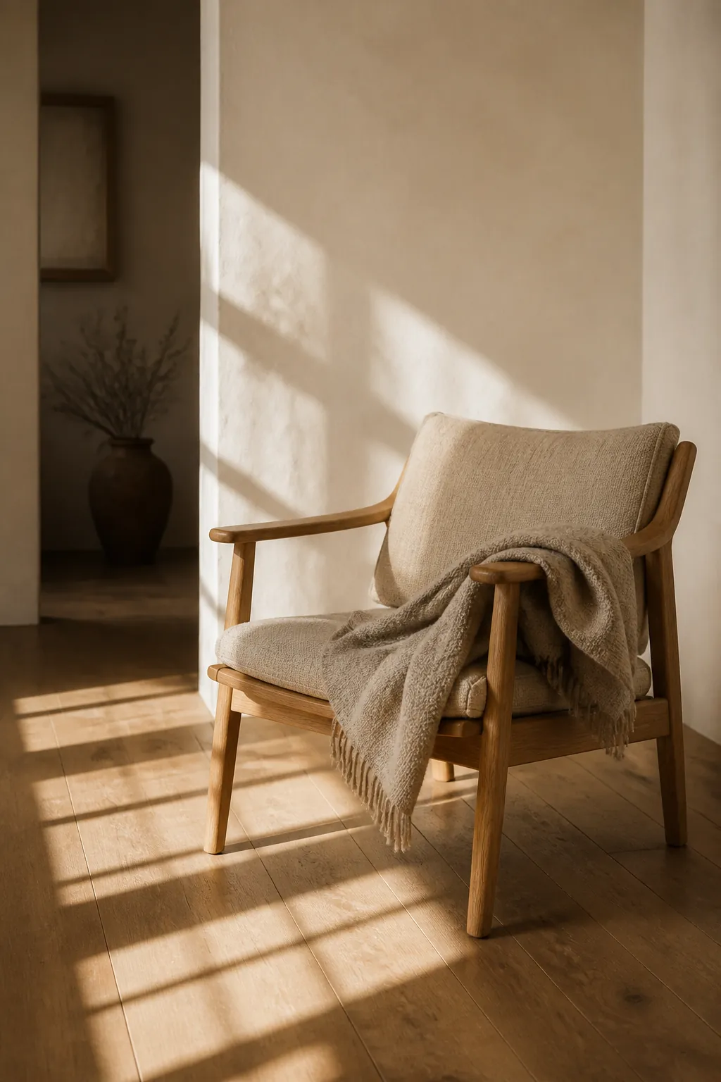 Morning light on an oak armchair