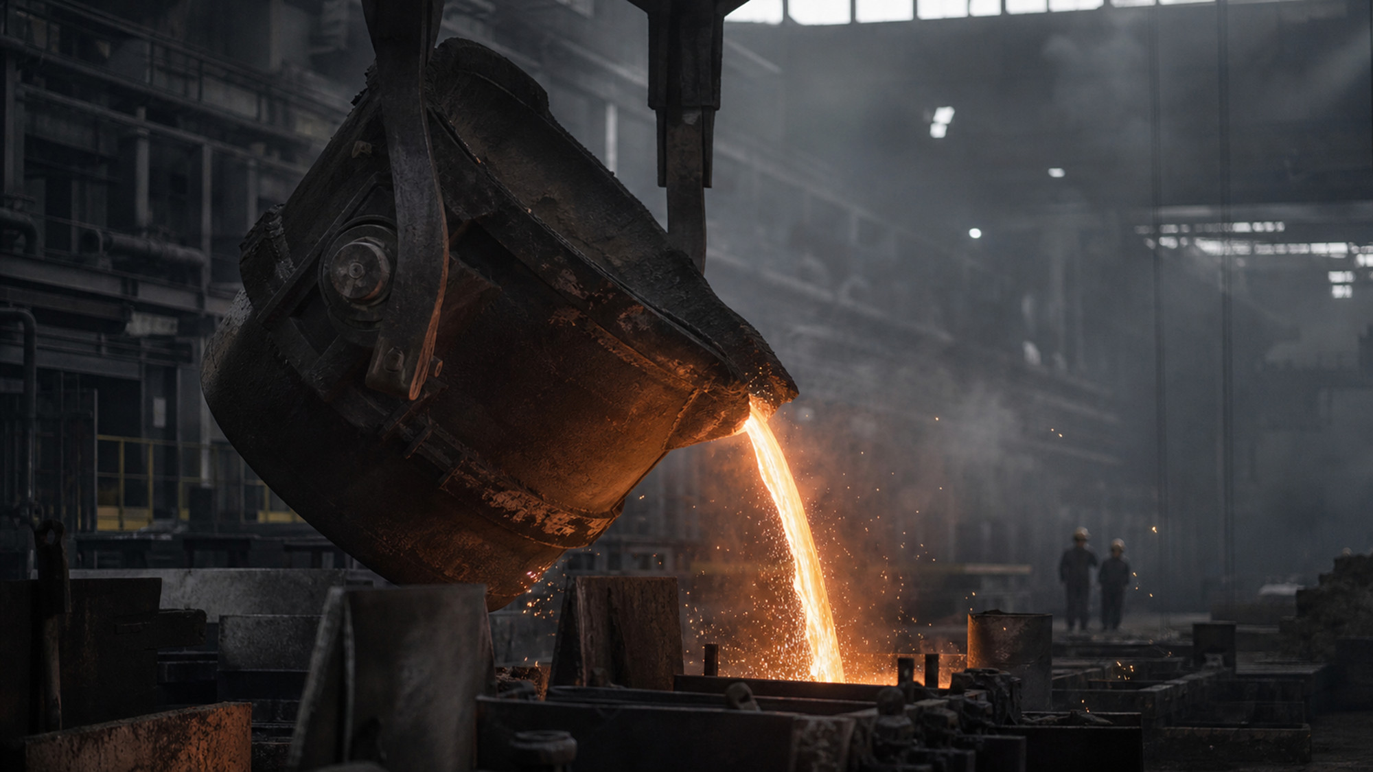 Ladle pouring molten steel in the KALDERA foundry
