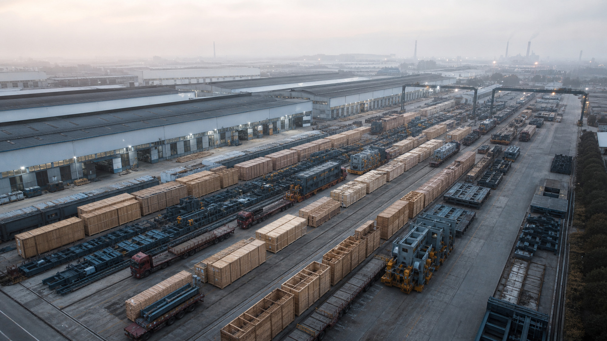Aerial view of the KALDERA export yard with crated equipment