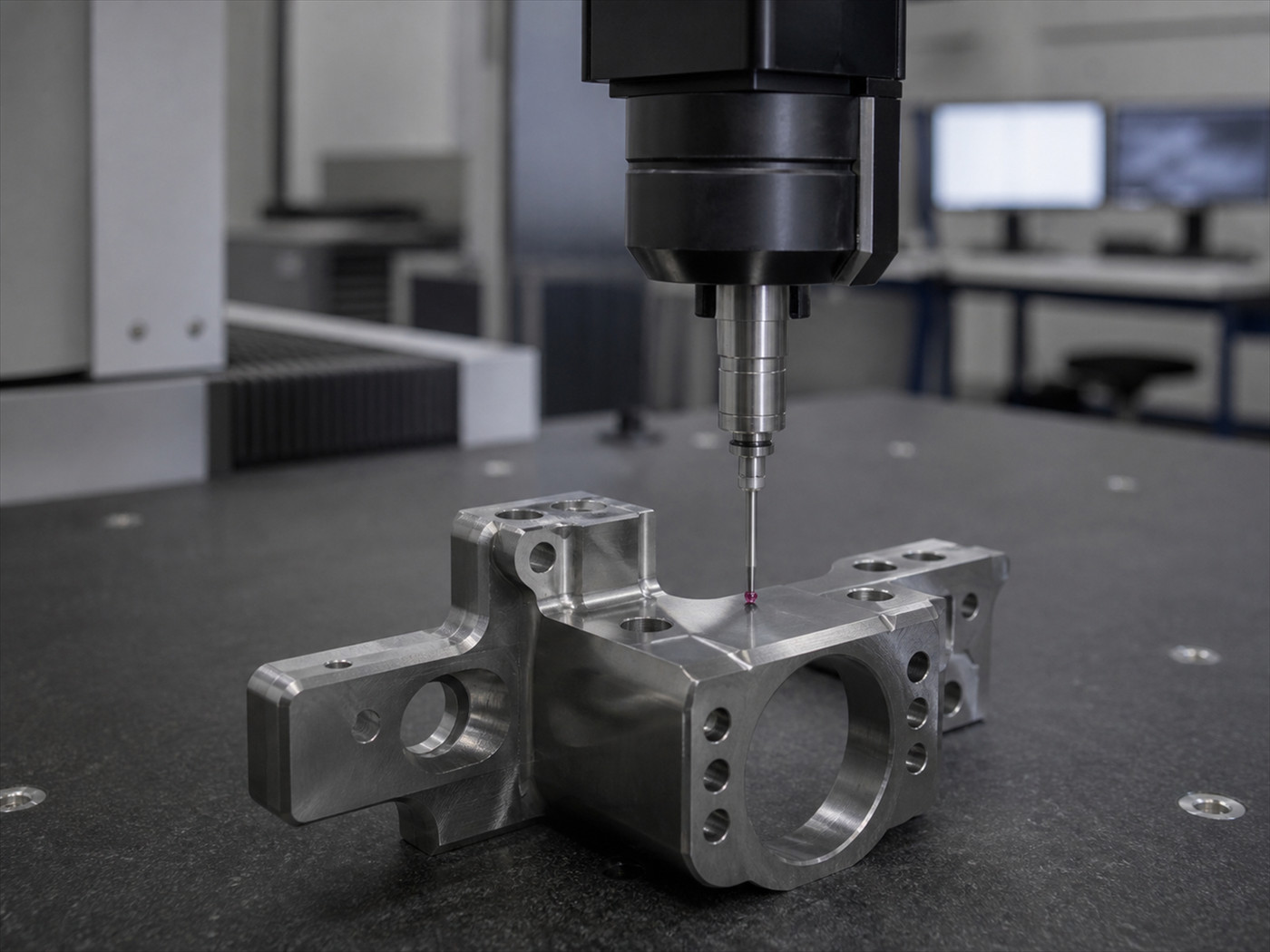 Coordinate measuring machine probing a machined component